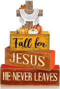 Lineshading 4 Pcs Fall Decoration For Home Fall Religious Wooden Signs | Religious Cross with Pumpkins, Rustic Block Signs for Home, Faith-based Autumn Centerpiece, Thanksgiving Gift, Stackable