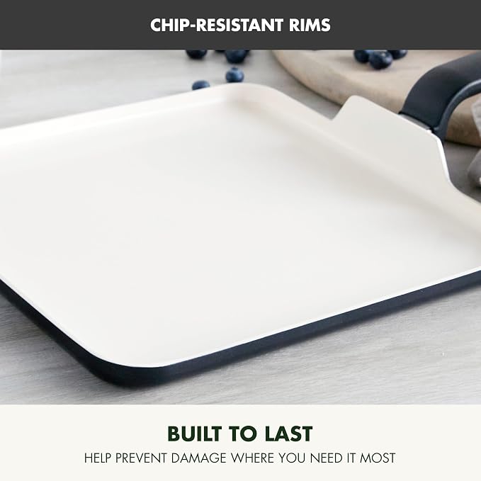 GreenPan Rio Advanced 12" Griddle Pan, Ceramic Nonstick PFAS-Free, Dishwasher and Oven Safe, Black