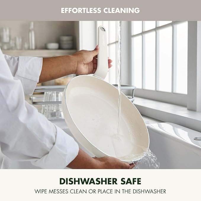 GreenPan Rio Advanced 12" Frying Pan Skillet, Ceramic Nonstick PFAS-Free, Induction Ready, Dishwasher and Oven Safe, Cream White