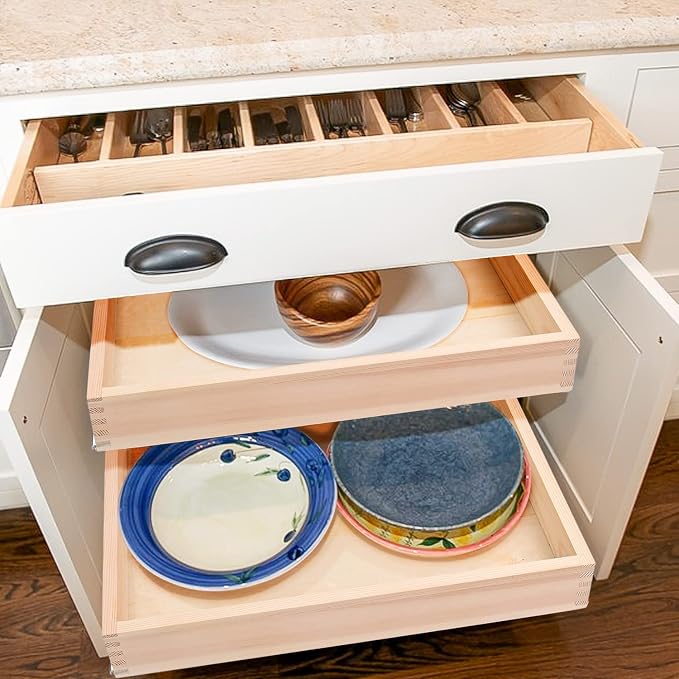 20”W x 21”D x 3”H Soft Close Slide Out Wood Drawer Organizer for Kitchen, (Cabinet Width>20.5 inches for Bottom Assembly, Width= 20 inches for Side Assembly)