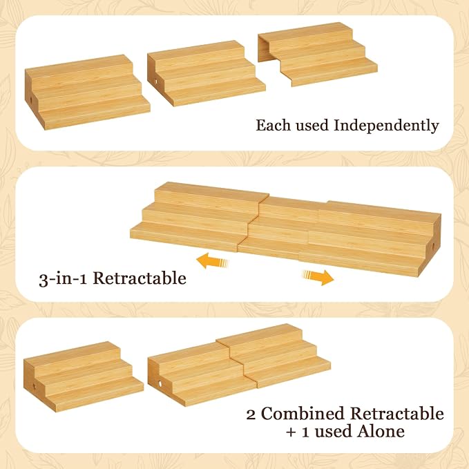3-Tier Extra-Long Expandable Bamboo Can Rack for Pantry, Holds 45 Cans | Adjustable Pantry Can Organizer, Large Capacity Holds up to 45 Cans, Pantry Shelf & Countertop Storage (Patent Pending)