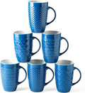 AmorArc 20 oz Large Coffee Mugs Set of 6, Blue Ceramic Tall Coffee Cups | 3 Assorted Designs, Embossed Ceramic Coffee Mugs with Large Handle for Coffee/Tea/Cappuccino, Dishwasher&Microwave Safe
