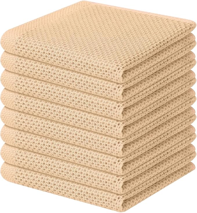 Homaxy 100% Cotton Waffle Weave Kitchen Dish Cloths 8-Pack, Apricot | 12 x 12 Inches, Ultra Soft Absorbent Dish Towels, Quick Drying Dish Rags with Hanging Loop