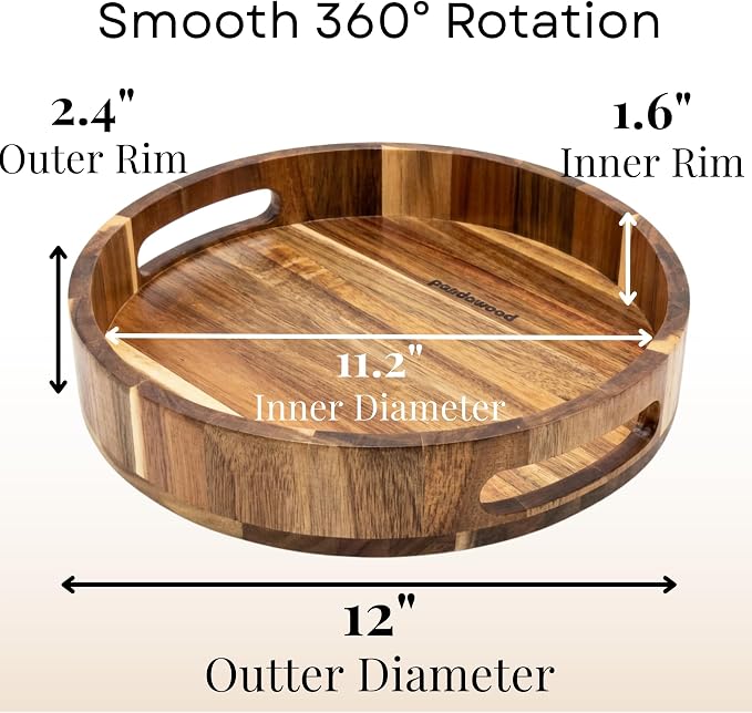 Wooden Lazy Susan for Table Top 12 Inch, Acacia Turntable Spice Organizer
