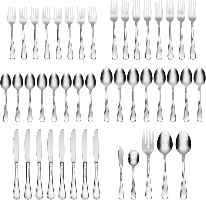 Oneida Flight 45-Piece 18/0 Silverware Set for 8, Flatware | mirror finish, dishwasher safe | includes serving spoons and utensil set | cutlery set, wedding silverware