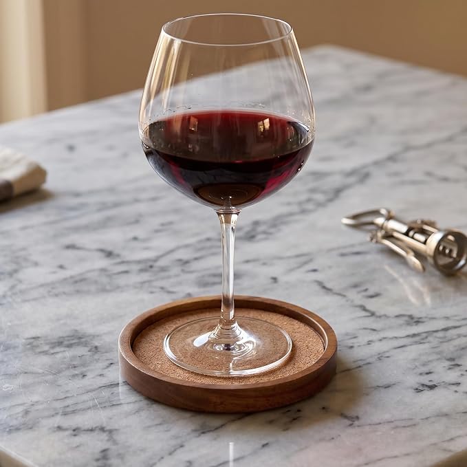 Wooden Drink Coasters Set of 8, Stackable Cup Coaster for Table, 4.2 inch Absorbent Cork Coasters Set for Tabletop Protection, Rustic Glass Coaster for Coffee, Home Decor.