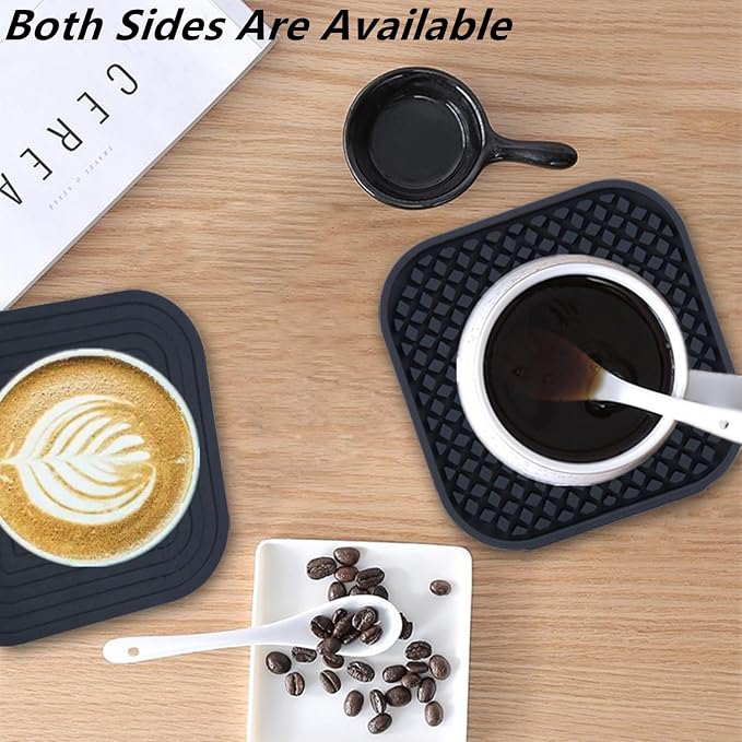IYYI Silicone Coasters Set of 6, Drink Coasters with Holder, Non-Slip Cup Mat, Deep Tray Absorbent Coaster, Heat Resistant Countertop Protection (Gray-Square)