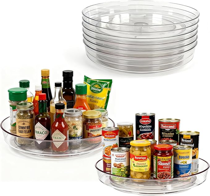 8 Pack Lazy Susan 10 inch Turntable for Spice Organization | Clear BPA-Free Plastic Rotating Organizer for Kitchen Cabinet, Pantry, Countertop, Fridge | 360-Degree Rotating Base