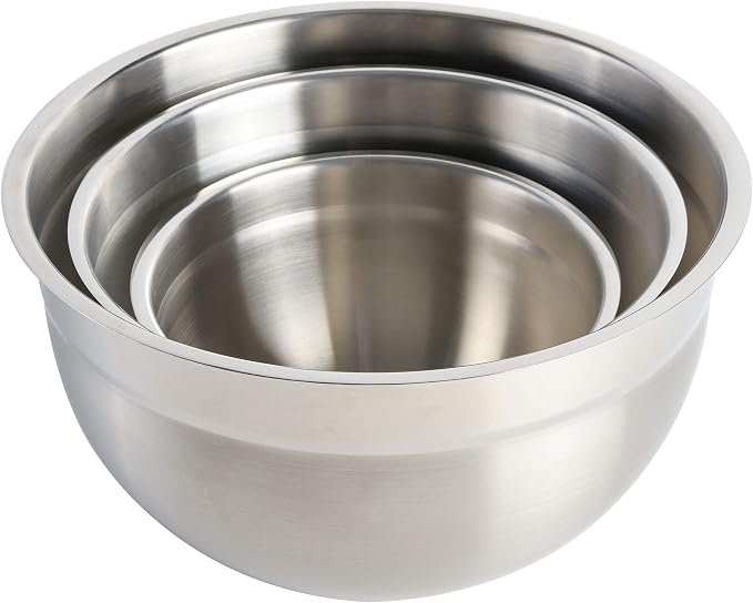 Babish 3-Piece Stainless Steel Mixing Bowl Set – Nesting Metal Bowls for Baking, Cooking, and Meal Prep – Durable & Dishwasher Safe