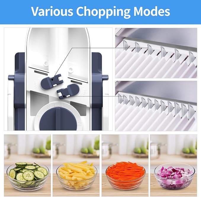 5 in 1 Safe Vegetable Mandoline Slicer for Kitchen, Adjustable Thickness | Safe Mandoline Slicer for Kitchen, Easy to Clean/Storage, Potato Slicing, Strips, Shredding, Dicing, Chop, Cleaning brush