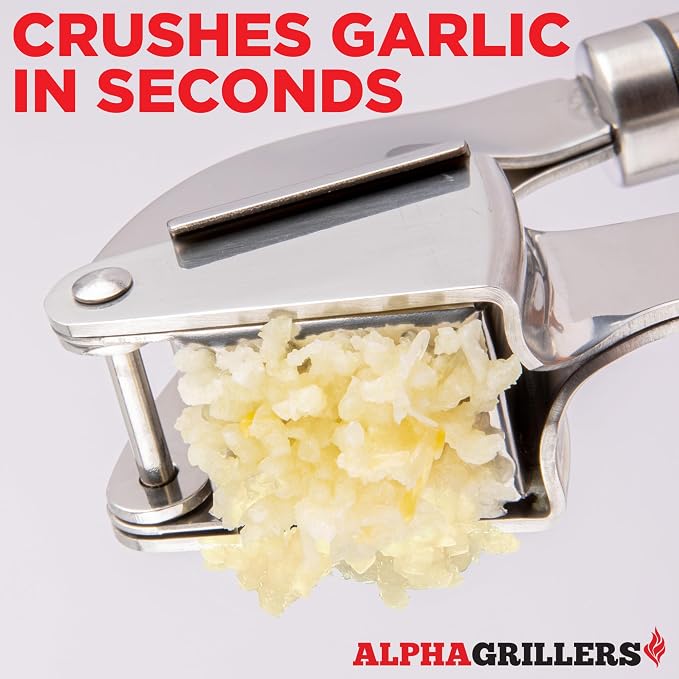 Alpha Grillers Garlic Press Stainless Steel, Mincer, Crusher & Peeler | Dishwasher Safe, Rust-Proof, BPA-Free & Easy to Clean