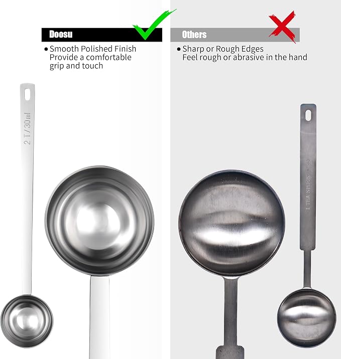 Doosu Metal 6.9in Long Handle Coffee Scoop for Ground Coffee (2 Tbsp) | Food-Grade 18/8 Stainless Steel Measuring Spoon, Tablespoon Scooper for Coffee Beans, Espresso, Protein Powders, Tea, Sugar