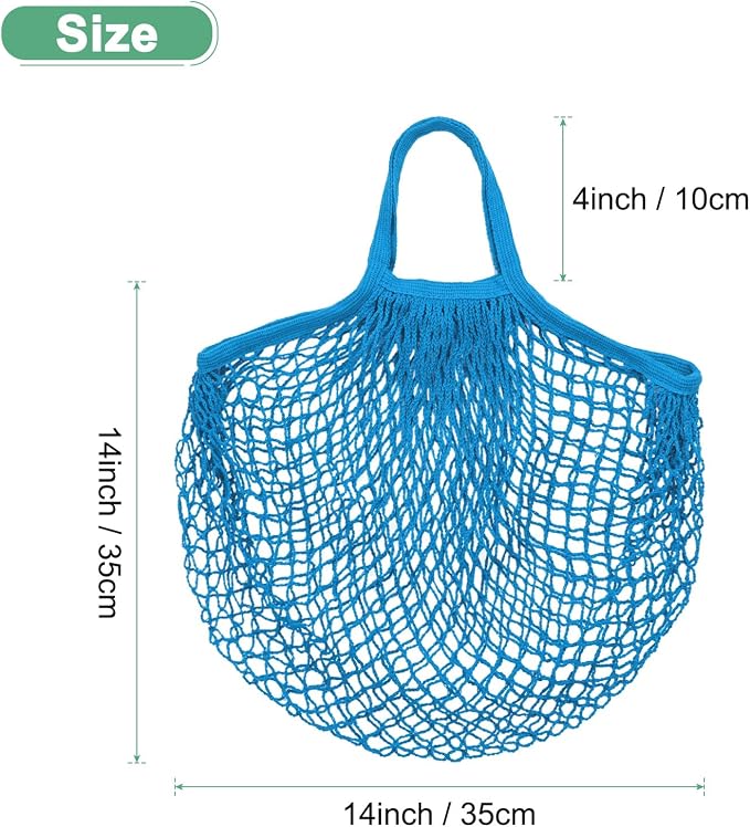 M METERXITY 1-Pack Cotton Mesh Bag, Reusable Washable Mesh Net String Grocery Bags, Reusable Produce Bags with Handle, Net Tote Bag for Fruits/Vegetables Shopping [Blue, Short Handle]