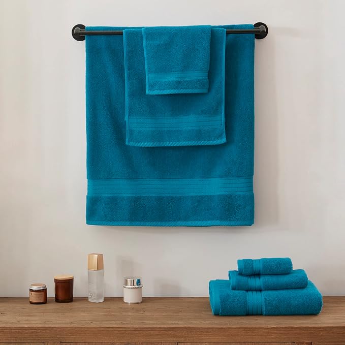COZYART Luxury Bath Towel Set 6 Pcs Teal/Peacock Blue 100% Turkish Cotton | OEKO-Tex 100 Certified Zero Twist Ring Spun, 650GSM Soft Absorbent Quick Dry, Plush, Breathable Hotel Quality for Daily Use
