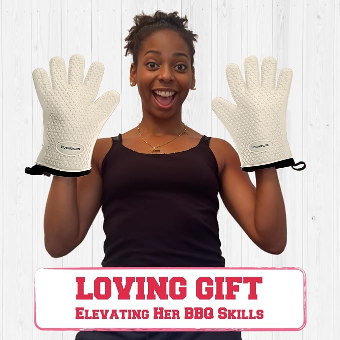 KITCHEN PERFECTION XL Silicone Smoker BBQ Gloves Heat Resistant Oven Mitts | Made For Women, Waterproof, 5-Finger Design For A Better Grip, For Meat Smoking, Grilling, Cooking, Frying Turkey, Grill Gift
