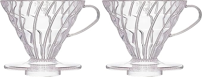 Hario V60 Plastic Coffee Dripper, 02, Clear (Pack of 2)