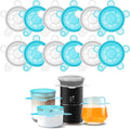 Small Silicone Stretch Lids, 12PCS 2.6"/6.5cm Reusable Silicon Covers | Zero Waste Container Lids for Jars Bowls Cups Bottles Cans | Blue & White