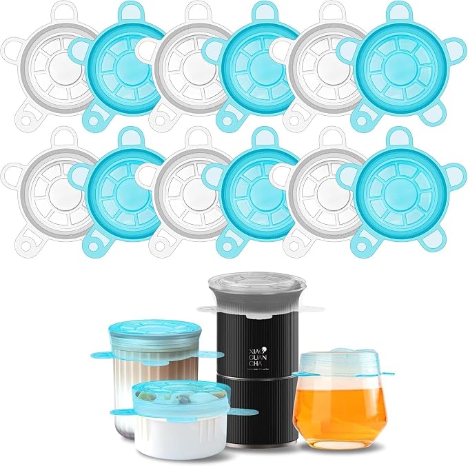 Small Silicone Stretch Lids, 12PCS 2.6"/6.5cm Reusable Silicon Covers | Zero Waste Container Lids for Jars Bowls Cups Bottles Cans | Blue & White