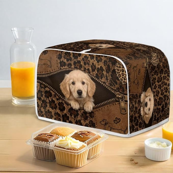 Golden Retriever Print 2 Slice Toaster Cover Anti Fingerprint Toaster Oven Dust Cover Leopard Print Small Kitchen Appliance Dust Covers, Kitchen Decorations