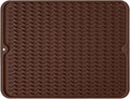 Silicone Dish Drying Mat, Non-Slip Easy Clean Sink Mat, Coffee, 14" x 11" | Quick-Dry Ridges, Large Heat-resistant Dish Drainer Mat for Kitchen Counter, Hangable & Roll-Up for Storage, Dishwasher Safe