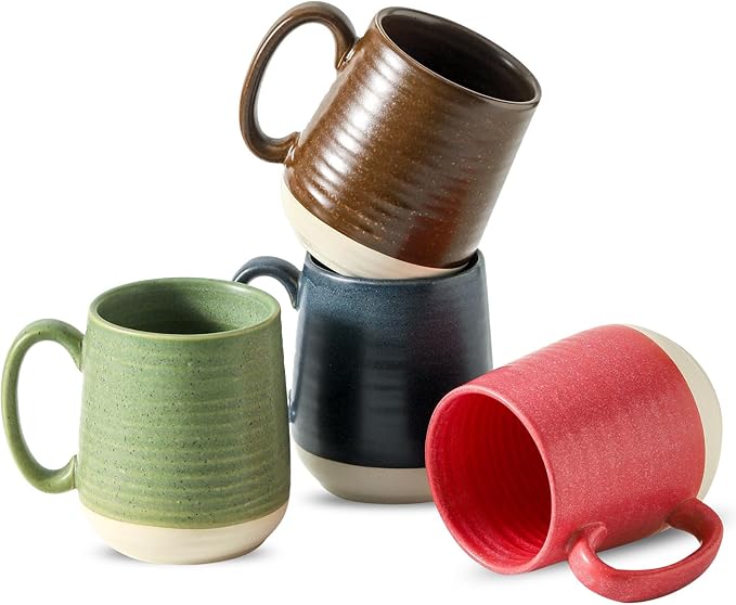HASENSE 15 Ounce Porcelain Coffee Mugs Set of 4 with Large Handle Perfect for Coffee, Tea, Milk, Chocolate and Latte, Unqiue Glaze Ceramic Coffee Cups Set for Man and Woman, Colorful