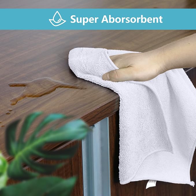 HOMEXCEL 100PK Microfiber Cleaning Cloth, Cleaning Rag for Home, 11.5x11.5 | Reusable, Lint Free, Scratch-Free and Highly Absorbent Towels for Kitchen, Window and Glass, Cars, White