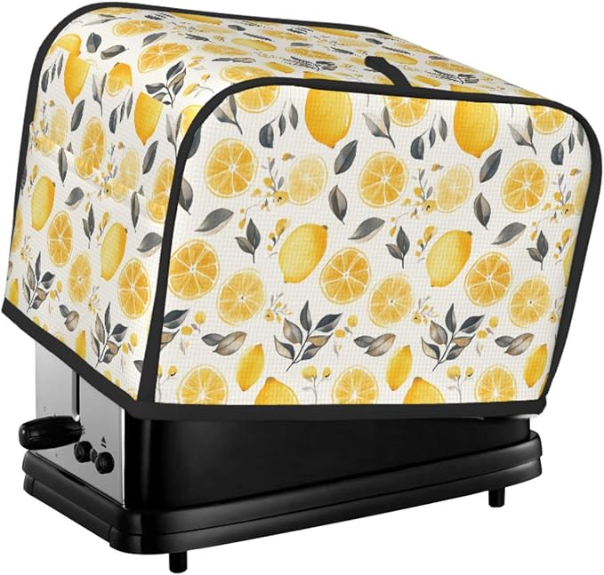 2 Slice Toaster Cover Lemon Watercolor Fruit Dust Proof Washable Kitchen Appliance Cover with Pocket, Oxford Fabric Countertop Toaster Protector for Standard Toasters Small Appliances