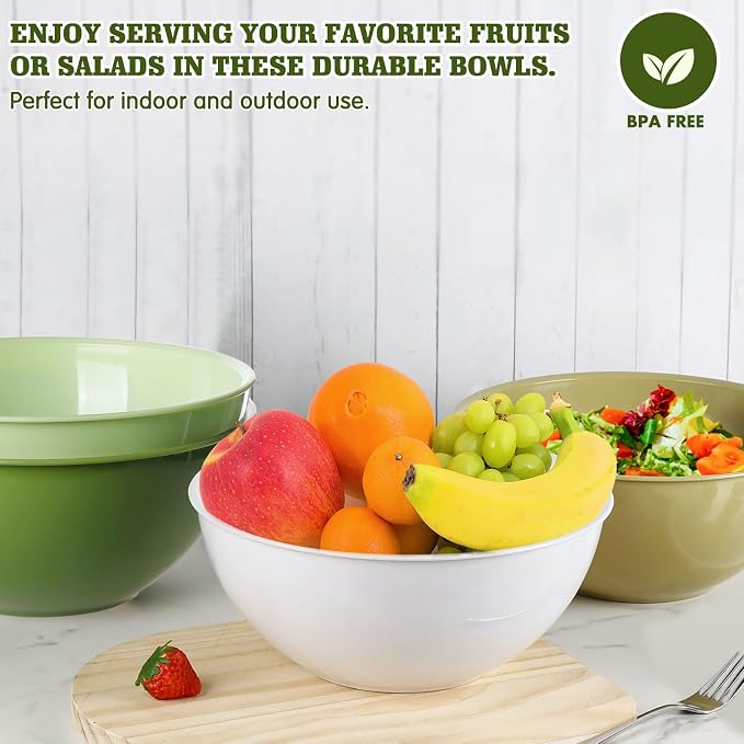 Greentainer 4-Piece Plastic Mixing Bowl Set, 113oz Lightweight Serving Bowls, Large Salad Bowls for Baking,Prepping, Cooking and Serving Food, Dishwasher & Microwave Safe