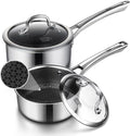 Sauce pan with lid,1.5 Quart & 2.5 Quart Hybrid Nonstick Pot set | Hybrid Stainless Steel Saucier cookware,non stick Pots PFOA Free,Works on Induction,Ceramic and Gas Cooktops