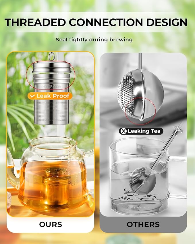 HOUSE AGAIN Tea Infuser, Extra Fine Mesh Tea Strainers for Loose Tea, 18/8 Stainless Steel Tea Strainer with Extended Chain Hook, Tea Steeper for Brew Tea, Spices & Seasonings for Single Cup, 1 Pack