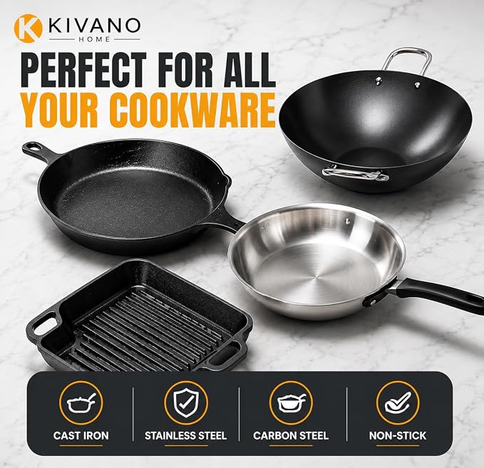 Cast Iron Scrubber with 2 Pan Scrapers – 316L Stainless Steel Chainmail Cleaner for Cast Iron Skillets, Woks, Dutch Ovens & Carbon Steel Pans