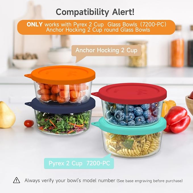 SOPHICO 2 Cup Silicone Lids Replacement for Pyrex & Anchor Hocking 7200-PC | Food Grade Silicone, Leakproof、Airtight Lids, Dishwasher Microwave Safe