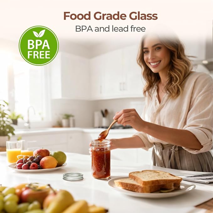 ComSaf 12 oz Mason Jars, 6 Pack Regular Mouth Glass Jars with Lids | BPA-Free Materials, Juice, Pickles, Sauces, Desserts, Overnight Oats, Medium Portions