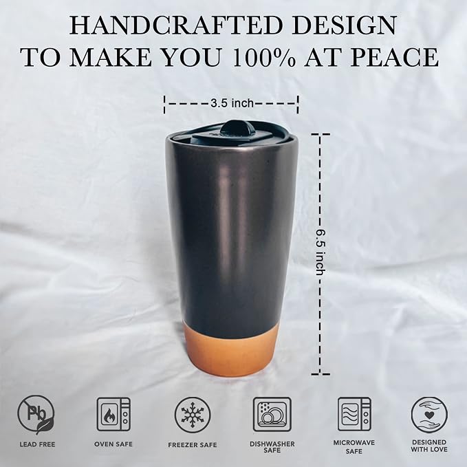 Mora Double Wall Ceramic Coffee Travel Mug with Lid, 14 oz, Portable, Microwave, Dishwasher Safe, Insulated Reusable Tall Cup, Splash Resistant Lid - To Go Tumbler for Car Cup Holder, Nightwaves