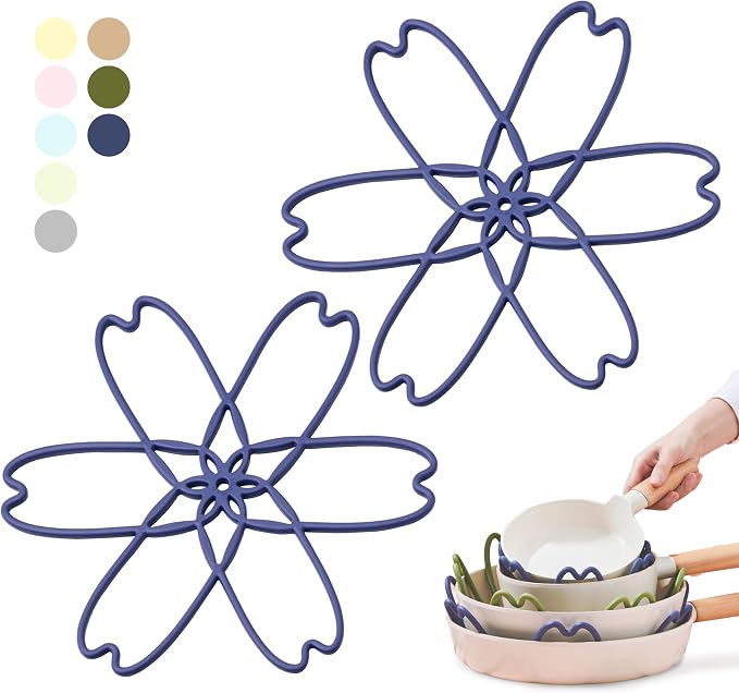 Silicone Pan Protectors for Stacking 2 Piece (Midnight Blue, L) | Pot Separators for Cookware, Prevent Scratch, Protect Coating, Dishwasher Safe, Multi-Purpose Heat Resistant Trivets