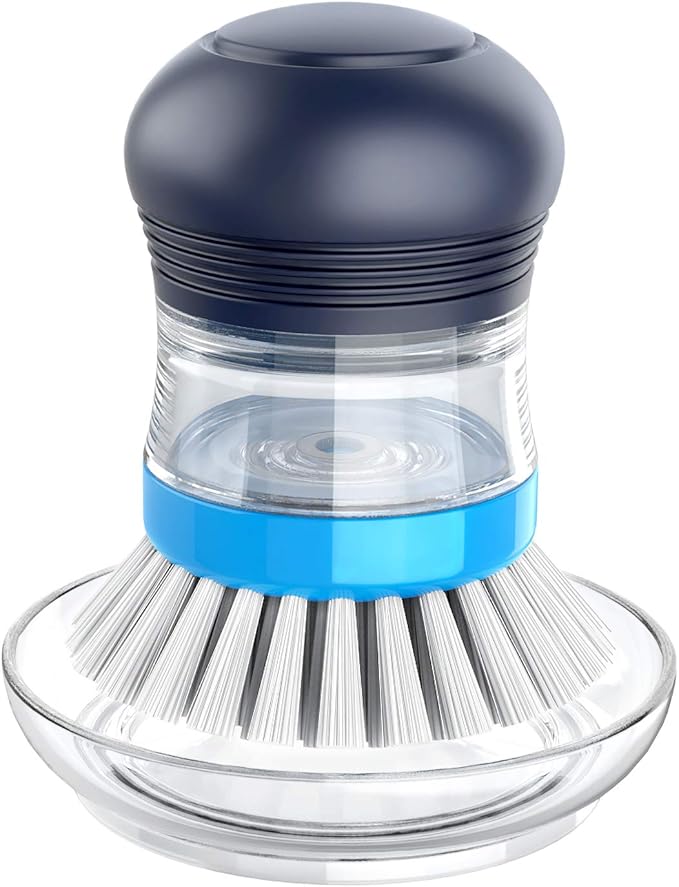 MR.SIGA Soap Dispensing Palm Brush Storage Set, 1 Pack, Navy/Blue | Dish brush with soap dispenser, palm scrubber, palm scrub brush, ideal for kitchen and dishes cleaning