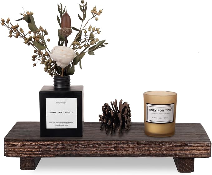 Wood Bathroom Tray Farmhouse Decor Kitchen Soap Holder, 11.8"x7" Dark Brown | Waterproof, Lightweight, Easy Clean, Small Wooden Riser Pedestal Stand Accessories for Office Desk, Vanity, Counter, Sink