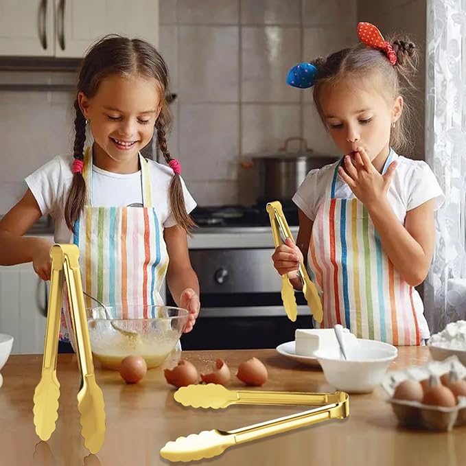 4 Pack Gold Serving Tongs XEVOM Buffet Tongs Serving Utensils Salad Tongs Stainless Steel Gold Plated Buffet Serving Tongs,9 Inch
