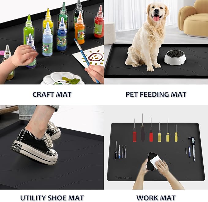 Heavy Duty Silicone Under Sink Mats for Kitchen Waterproof 19" x 19", Extra Thick Under Sink Rubber Mat Drip Tray, Raised Edge Under Sink Liner,Prevent Drips, Leaks, Spills,Black
