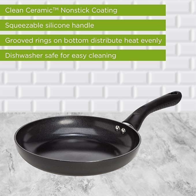 Ecolution Artistry Nonstick Frying Pan, Easy To Clean, Comfortable Handle, Even Heating, Dishwasher Safe Pots and Pans, 9.5-Inch, Black