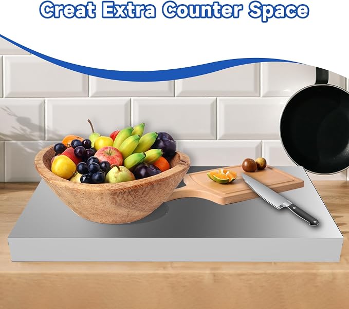Stainless Steel Gas Stove Top Cover, Multi-functional Noodle Board, Cooktop Cover for Expanding Kitchen Space, Robust and Durable, 30"Wx 22"Dx2.67"H, Silver