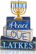 Lineshading 4 Pcs Hanukkah Decorations for Home Wooden Menorah Decor | Chanukah Table Decor, Hanukkah Centerpiece, Rustic Menorah Block Signs Jewish New Year Decoration for Home Tiered Tray Decor