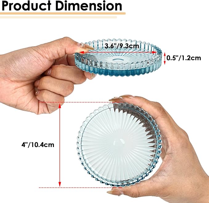 Modern Clear Coaster Set of 5- Glass Coasters for Drinks, Clear Blue | Crystal Coasters Round Cup Mat Coffee Table Decor for Office, Kitchen, Bar, Dining Room, Living Room, Patio
