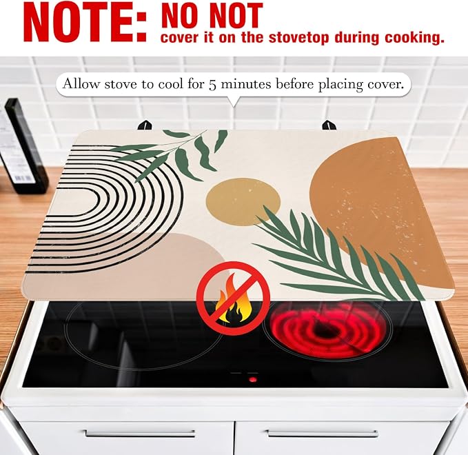 Boho Glass Stove Top Cover for Electric Stoves,Morden Farmhouse Stove Top Cover for Kitchen Decor,Heat Resistant Cooktop Protector Mat,Non-Slip Washable Dish Drying Mat 28"x20"