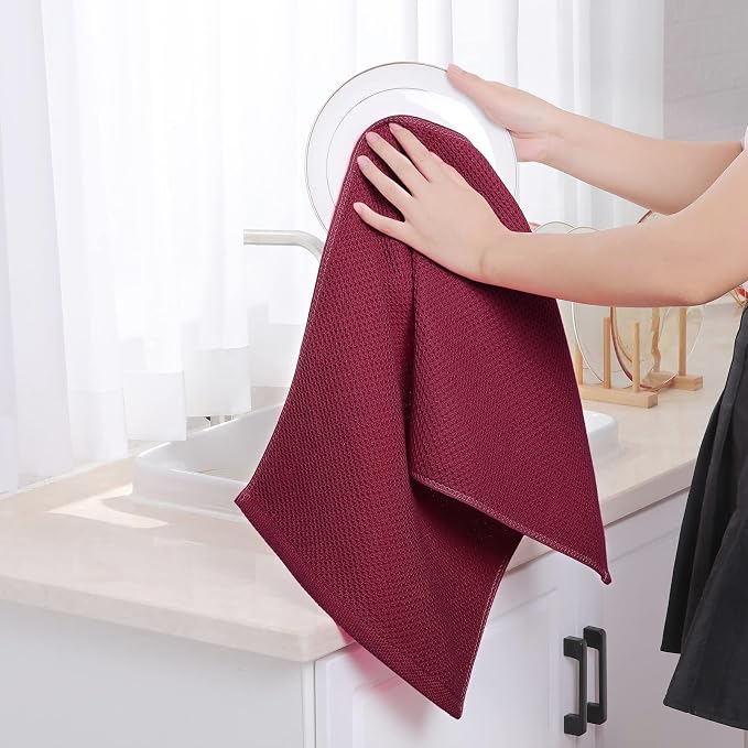Homaxy 100% Cotton Waffle Weave Kitchen Dish Towels 4-Pack, Magenta | 13 x 28 Inches, Ultra Soft Absorbent Dish Towels, Quick Drying Cleaning Towels
