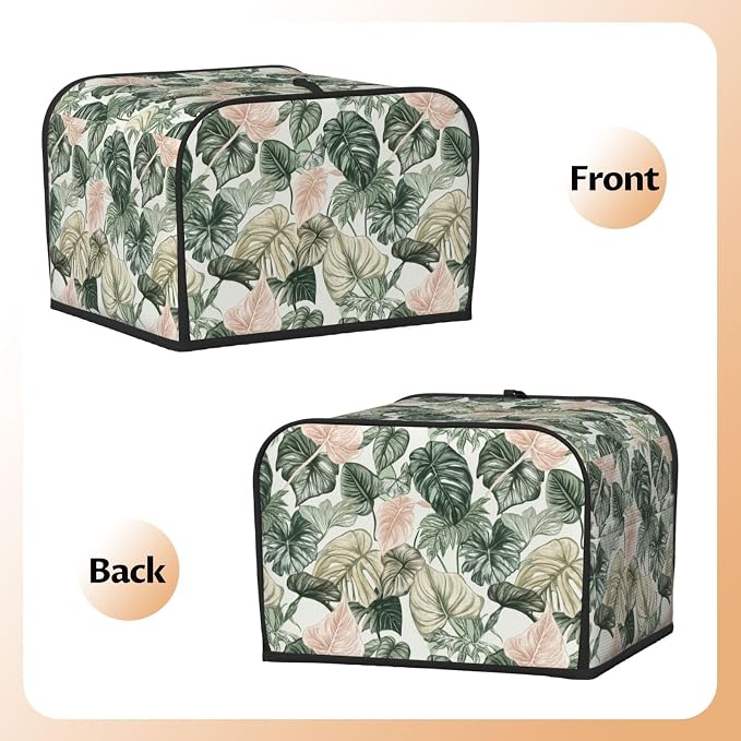 4 Slice Toaster Cover Tropical Leaf Pattern Dust Proof Washable Kitchen Appliance Cover with Pocket, Oxford Fabric Countertop Toaster Protector for Standard Toasters Small Appliances