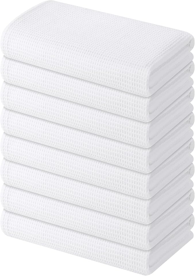 Homaxy 100% Cotton Waffle Weave Kitchen Towels, 8 Pack, White | Soft and Absorbent Dish Towels, 16 x 26 Inches Quick Dry Hand Towels