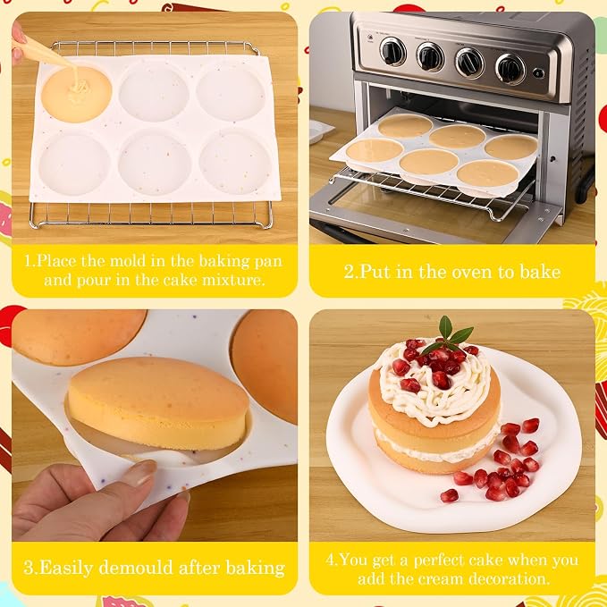 HUAKENER 3 Pcs Silicone Muffin Top Pan for Baking, 4 Inch Round Baking Mold | Non-Stick Silicone Egg Molds for Mini Cake, Muffin Top, Dessert, Hamburger, Sandwiches Making