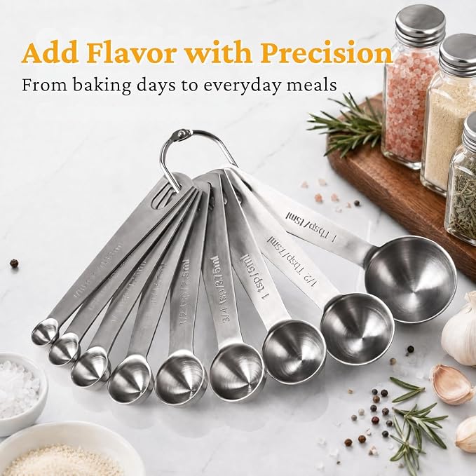 28 Pcs Stainless Steel Measuring Spoons Set with Leveler, Metal Round & Rectangular Spoons plus 2-Pack Mini Spoon Sets for Precise Cooking and Baking, Standard Sizes with Clear Engraved Markings