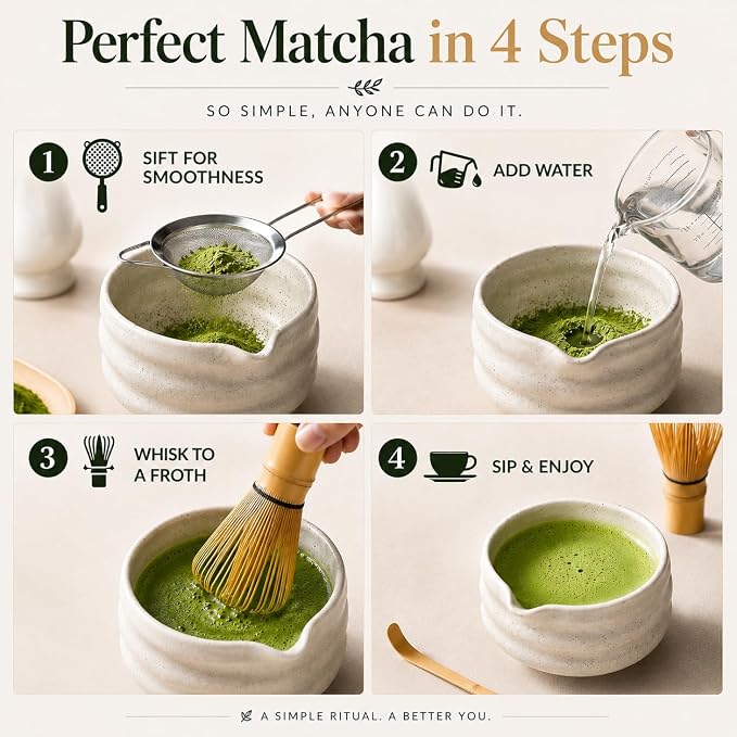 BARISTA EMPEROR® MATCHA WHISK SET PREMIUM 11pcs - Professional Matcha Kit Set with Matcha Bowl, Matcha Whisk, Milk Frother, Spoon, Sifter, Scoop, Stand, Cup, Tea Mat, Cloth - Matcha Bowl Set